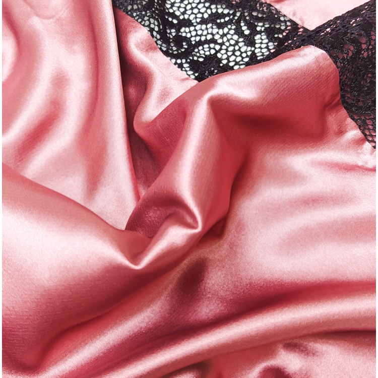 Piżama z satyny jedwabnej S/M- pudrowy róż- koronka- typ pasek